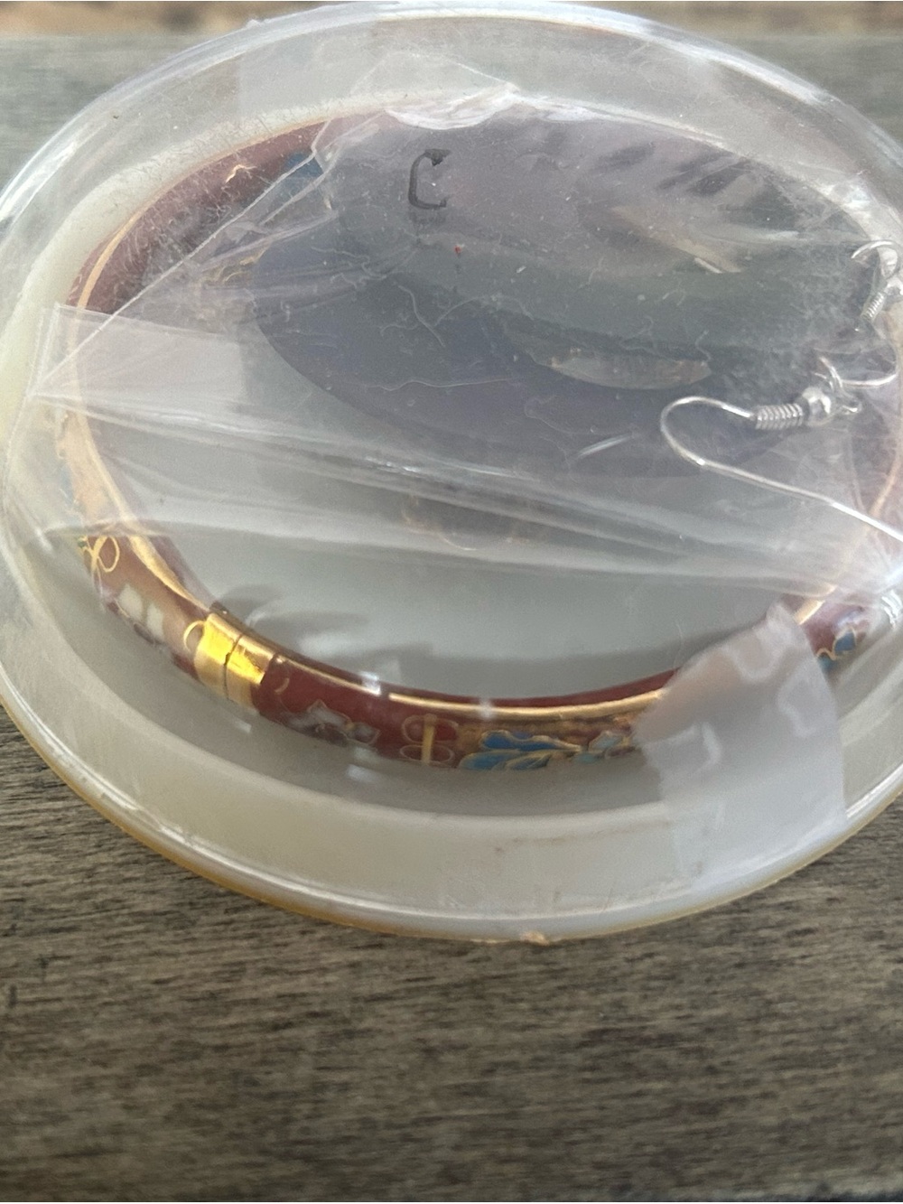 Enamel Cloisonné Bangle Bracelet with Floral Detail